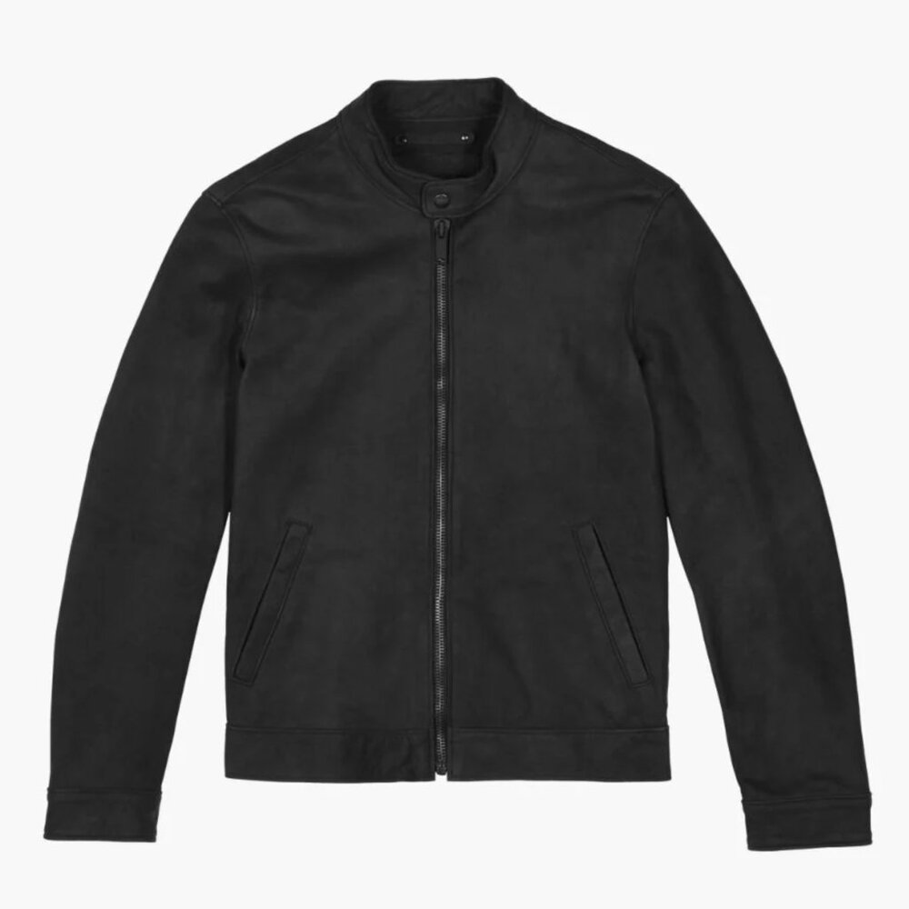 Thursday Men's Leather Racer Jacket - Matte Black - Size M Slim